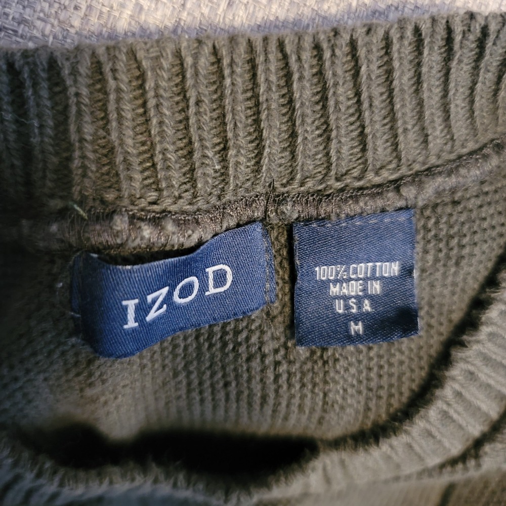 Vintage IZOD Men's Crewneck Moss Green Cotton Sweater M Preppy Academia Golf 90s - Picture 6 of 9